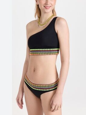 Peixoto Zoni One-Shoulder Swim Bikini Top Black Medium NWT